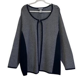 Catherines Womens 2X Black /White Hook Open Knit Cardigan Business Casual